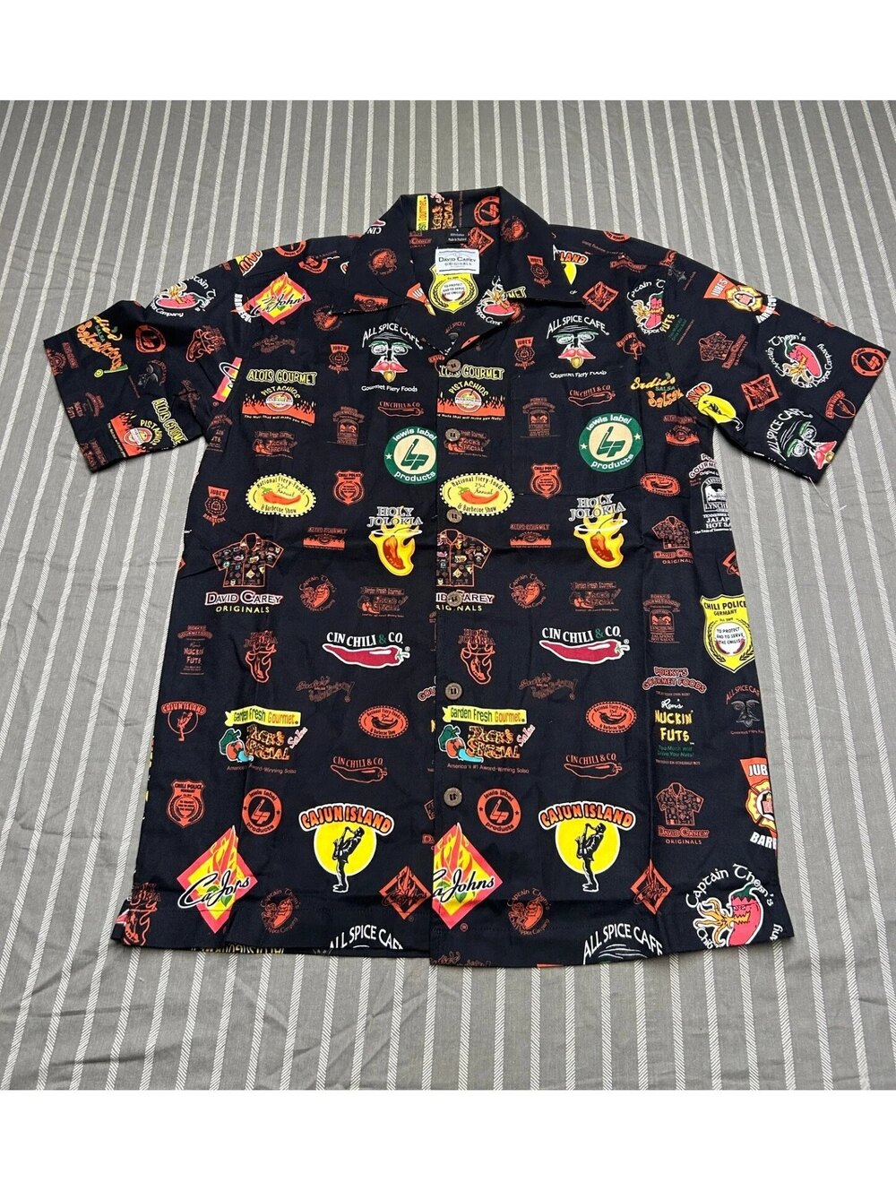 DAVID CAREY ORIGINALS FIERY FOODS Button Up Cotton Shirt Men Medium Chili